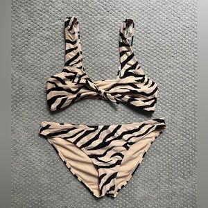 Cabana del Sol Beige Black Zebra Stripe Bikini Set